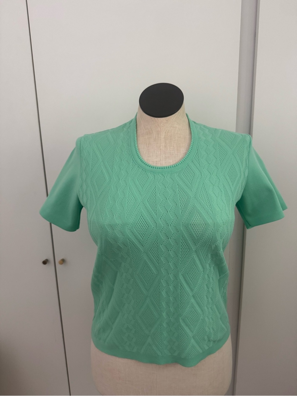 Vtg Freya Pointelle Stretch knit shirt L/XL